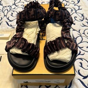 Fendi FF Monogram satin Ruched Sandals size 38 (US 8)